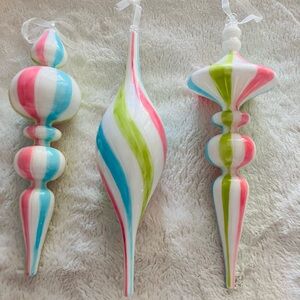 Robert Stanley Glass Blown Christmas Ornaments Pastel Pink Blue& Green XL X3